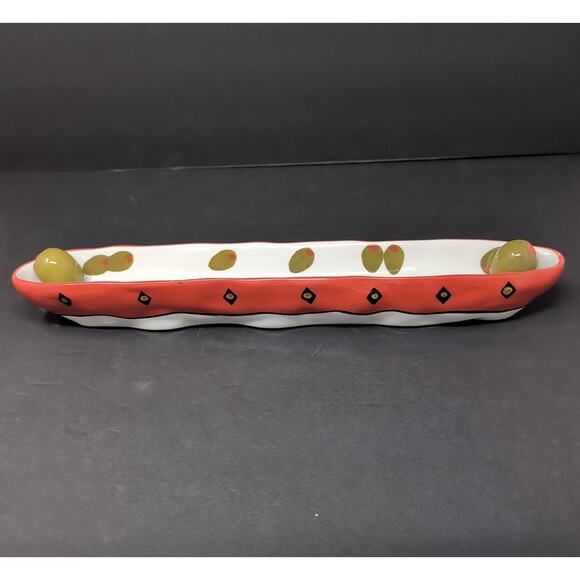Bella Casa By Ganz Olive Boat Tray Server Ceramic Dish Appetizer Charcuterie - Picture 4 of 12